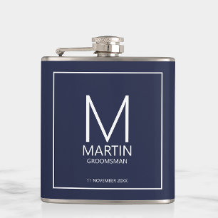 Modern Personalized Monogram and Name Groomsmen Hip Flask