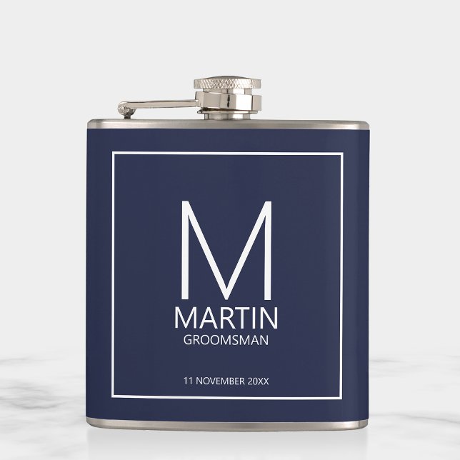 Modern Personalized Monogram and Name Groomsmen Hip Flask (Creator Uploaded)