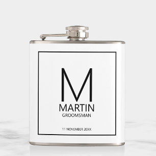 Modern Personalized Monogram and Name Groomsmen Hip Flask