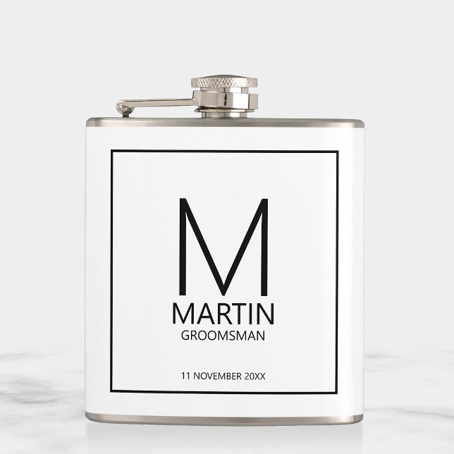 Modern Personalized Monogram and Name Groomsmen Hip Flask (Creator Uploaded)