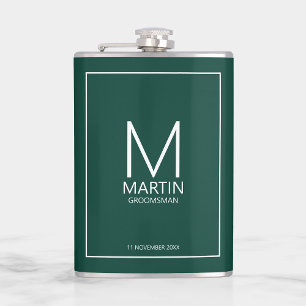 Modern Personalized Monogram and Name Groomsmen Hip Flask