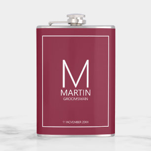 Modern Personalized Monogram and Name Groomsmen Hip Flask