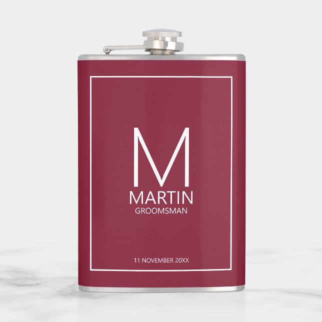 Modern Personalized Monogram and Name Groomsmen Hip Flask (Creator Uploaded)
