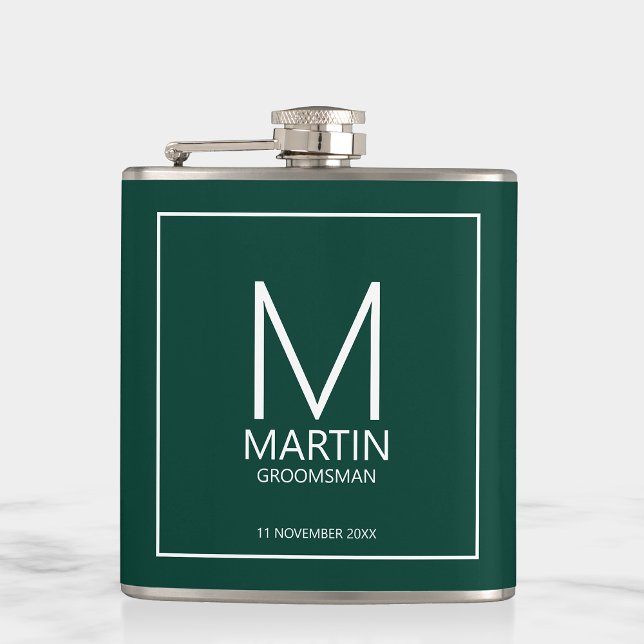 Modern Personalized Monogram and Name Groomsmen Hip Flask (Creator Uploaded)