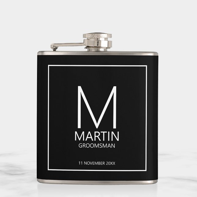 Modern Personalized Monogram and Name Groomsmen Hip Flask (Creator Uploaded)