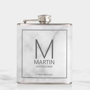 Modern Personalized Monogram and Name Groomsmen Hip Flask