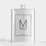 Modern Personalized Monogram and Name Groomsmen Hip Flask<br><div class="desc">Add a personal touch to your wedding with personalized groomsmen flask.
This flask features personalized groomsman's monogram and name with title and wedding date in black modern sans serif font style.

Also perfect for best man,  father of the bride and more.</div>