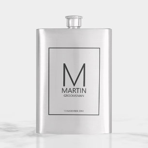 Modern Personalized Monogram and Name Groomsmen Hip Flask