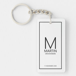 Modern Personalized Monogram and Name Groomsmen Keychain
