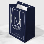 Modern Personalized Monogram and Name Groomsmen Me Medium Gift Bag<br><div class="desc">Add a personal touch to your wedding with personalized groomsmen gift bag.
This gift bag features personalized groomsman's monogram and name with title and wedding date in white modern sans serif font style on navy blue background.

Also perfect for best man,  father of the bride and more.</div>