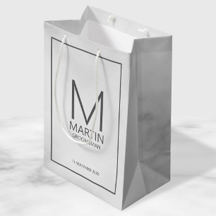 Modern Personalized Monogram and Name Groomsmen Medium Gift Bag