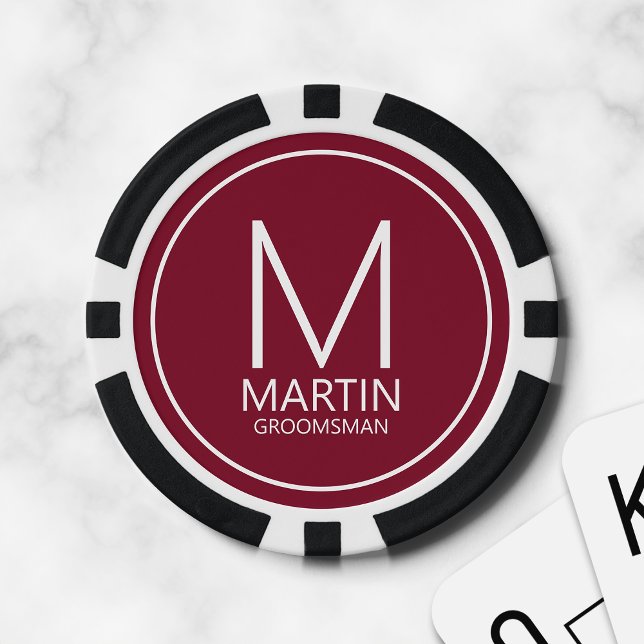 Modern Personalized Monogram and Name Groomsmen Poker Chips (Creator Uploaded)