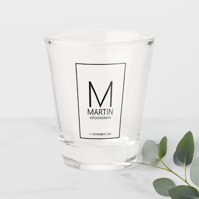 Modern Personalized Monogram and Name Groomsmen Shot Glass (Creator Uploaded)