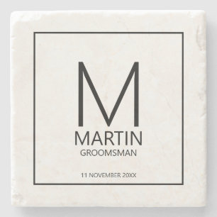 Modern Personalized Monogram and Name Groomsmen Stone Coaster