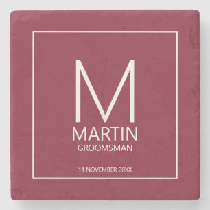 Modern Personalized Monogram and Name Groomsmen Stone Coaster