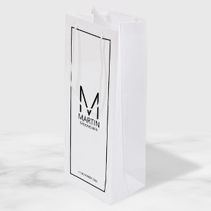 Modern Personalized Monogram and Name Groomsmen Wine Gift Bag