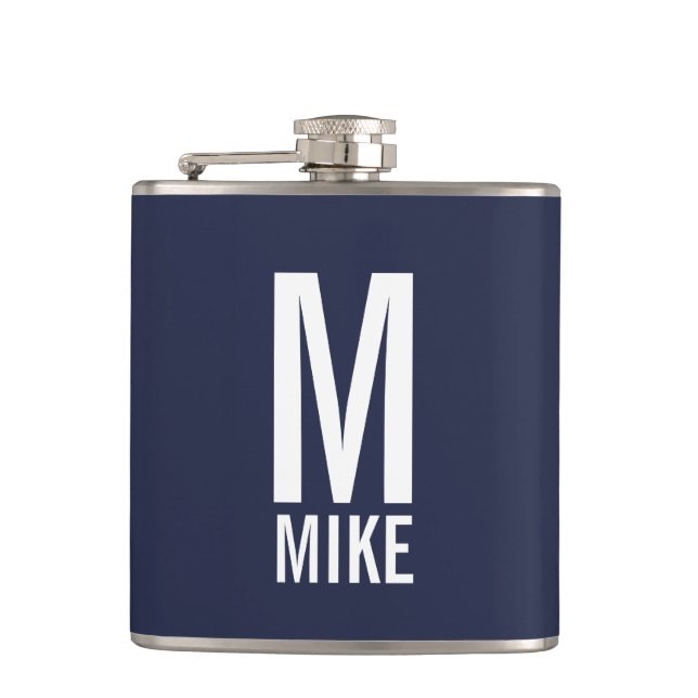 Modern Personalized Monogram and Name Hip Flask (Front)