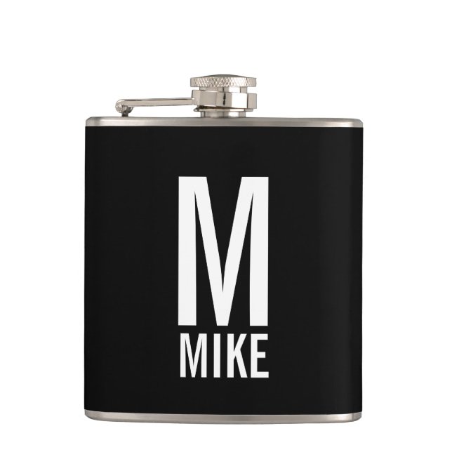 Modern Personalized Monogram and Name Hip Flask (Front)