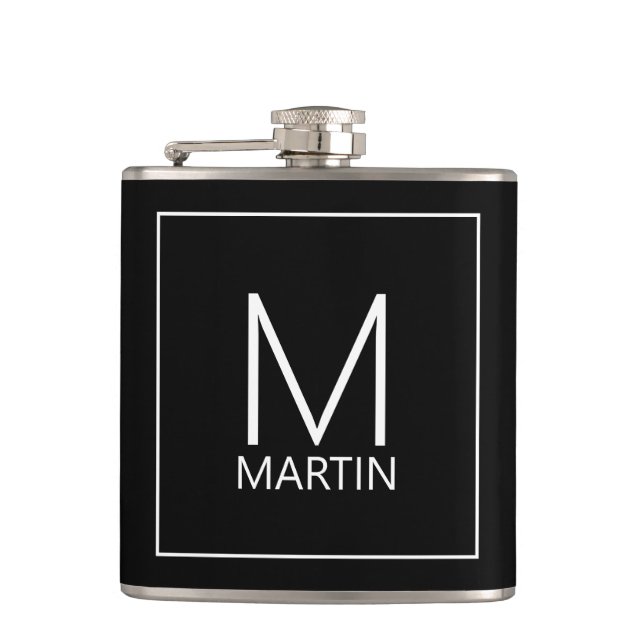 Modern Personalized Monogram and Name Hip Flask (Front)