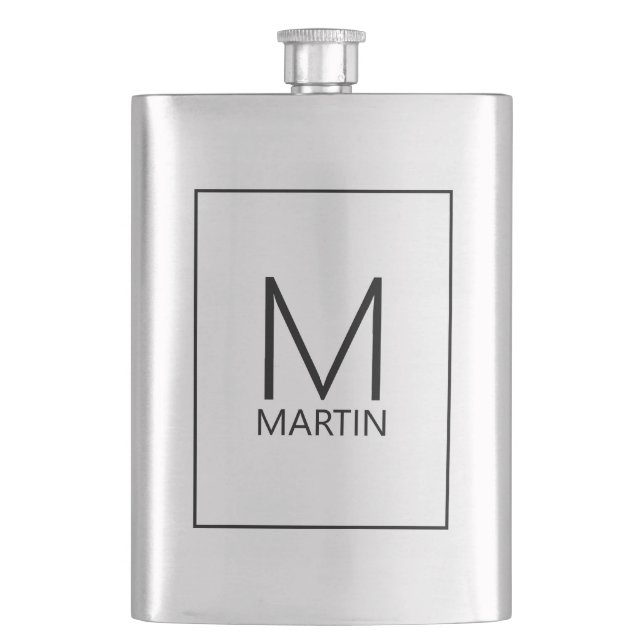 Modern Personalized Monogram and Name Hip Flask (Front)