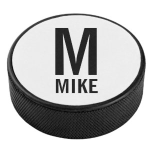 Modern Personalized Monogram and Name Hockey Puck