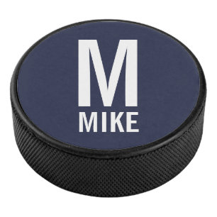 Modern Personalized Monogram and Name Hockey Puck