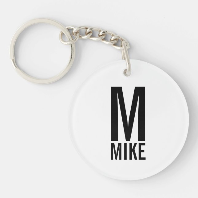 Modern Personalized Monogram and Name Keychain (Front)