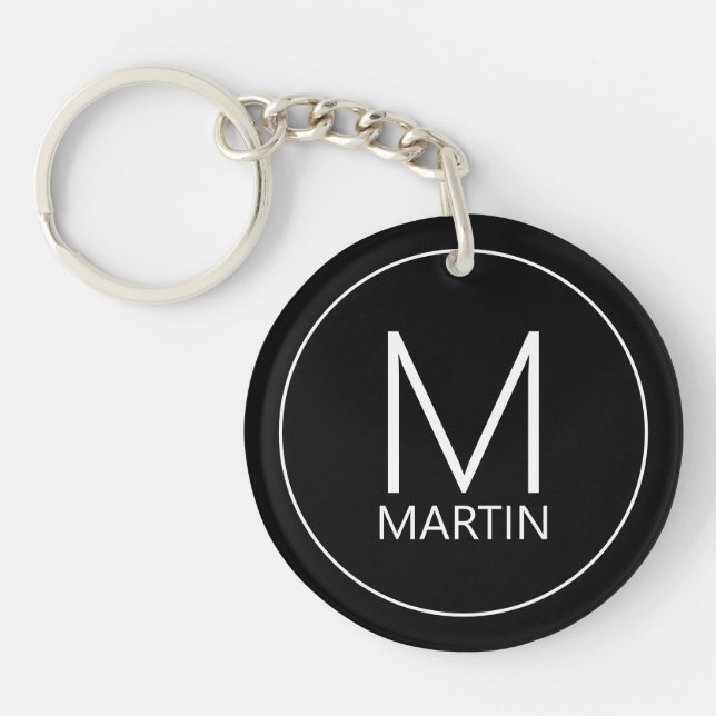 Modern Personalized Monogram and Name Keychain (Front)