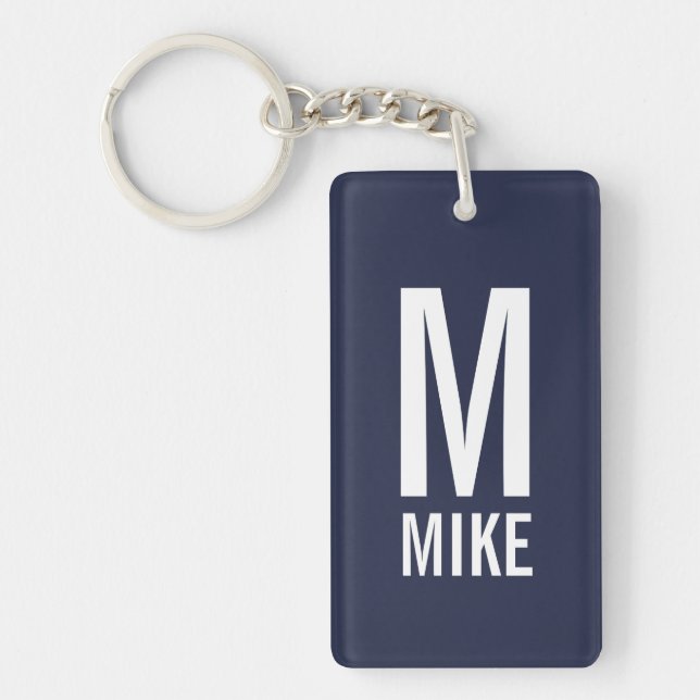 Modern Personalized Monogram and Name Keychain (Front)