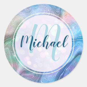 Modern Personalized Monogram and Name Liquid  Classic Round Sticker