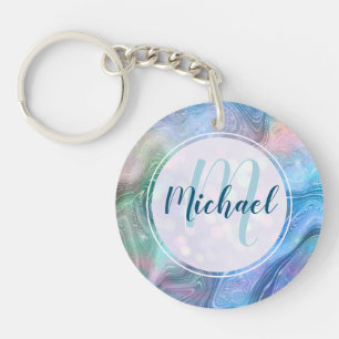 Modern Personalized Monogram and Name Liquid  Keychain