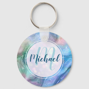 Modern Personalized Monogram and Name Liquid  Keychain