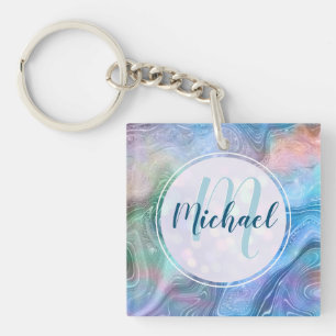Modern Personalized Monogram and Name Liquid  Keychain