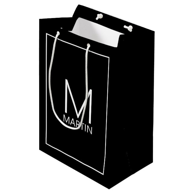 Modern Personalized Monogram and Name Medium Gift Bag (Front Angled)