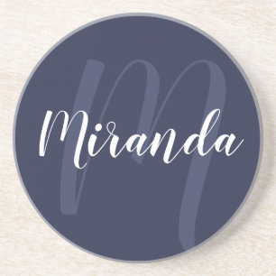 Modern Personalized Monogram and Name Navy Blue Coaster