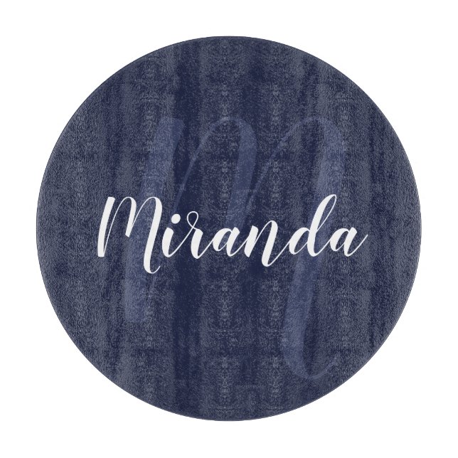 Modern Personalized Monogram and Name Navy Blue Cutting Board (Front)