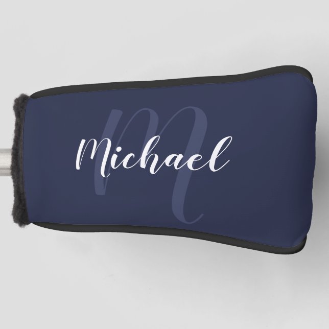 Modern Personalized Monogram and Name Navy Blue Golf Head Cover (Front)