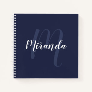 Modern Personalized Monogram and Name Navy Blue Notebook