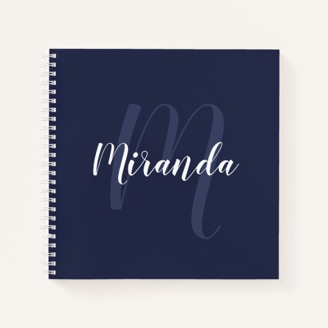 Modern Personalized Monogram and Name Navy Blue Notebook (Front)