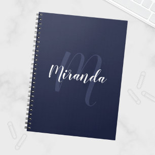 Modern Personalized Monogram and Name Navy Blue Notebook