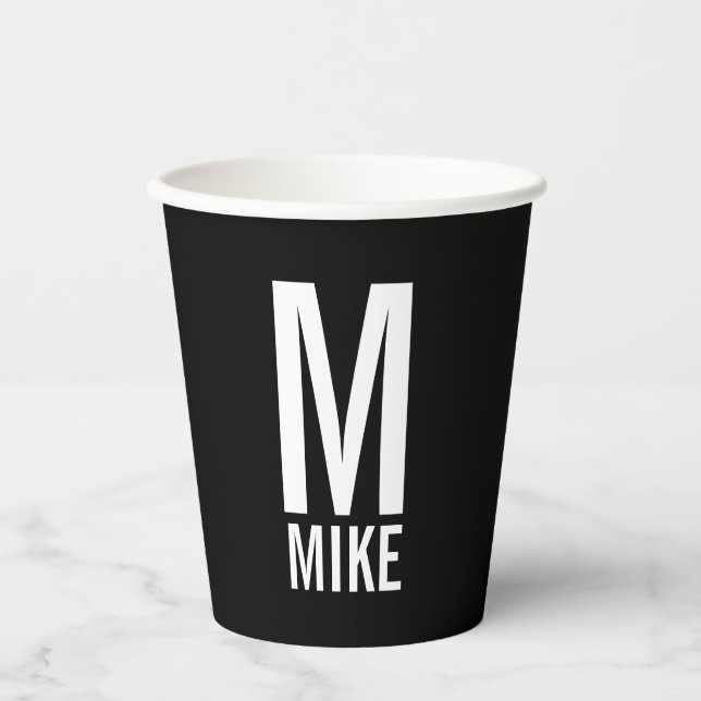 Modern Personalized Monogram and Name Paper Cups (Front)