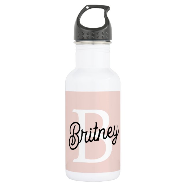 Modern Personalized Monogram and Name Pastel Pink 532 Ml Water Bottle (Front)