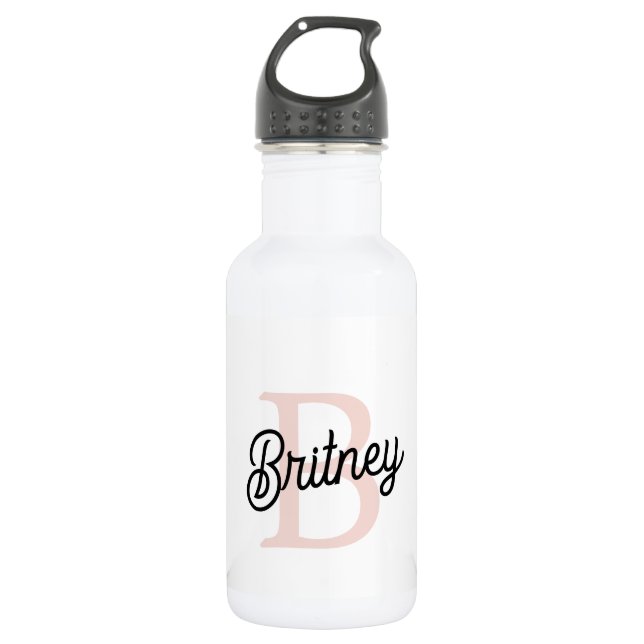Modern Personalized Monogram and Name Pastel Pink 532 Ml Water Bottle (Front)