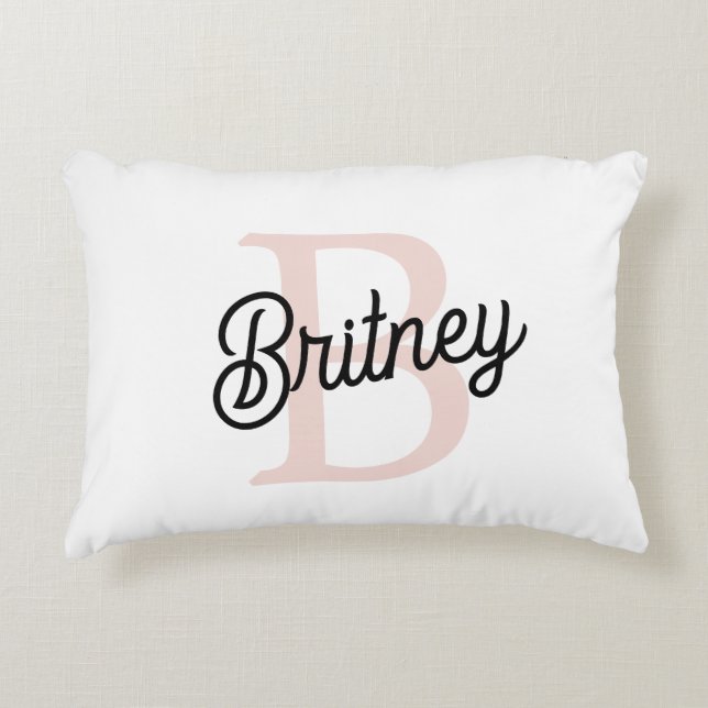 Modern Personalized Monogram and Name Pastel Pink Accent Pillow (Front)
