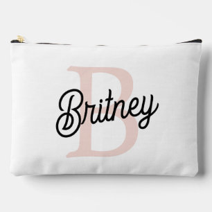 Modern Personalized Monogram and Name Pastel Pink Accessory Pouch