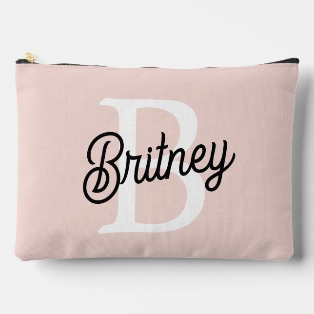 Modern Personalized Monogram and Name Pastel Pink Accessory Pouch (Front)