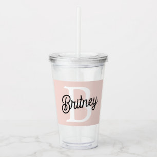 Modern Personalized Monogram and Name Pastel Pink Acrylic Tumbler