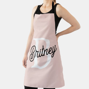 Modern Personalized Monogram and Name Pastel Pink Apron