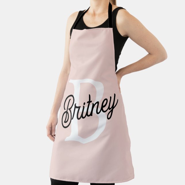 Modern Personalized Monogram and Name Pastel Pink Apron (Insitu)