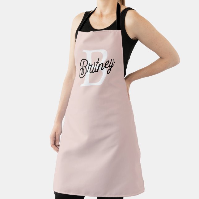 Modern Personalized Monogram and Name Pastel Pink Apron (Insitu)